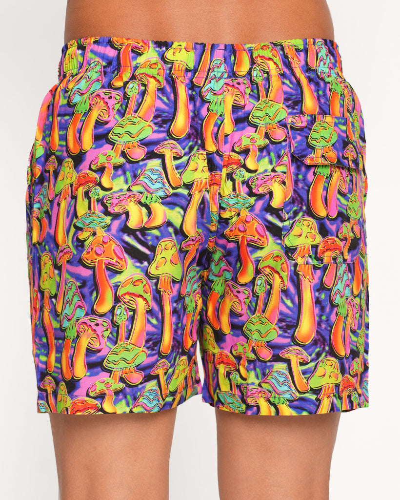 Mushroom Brain Camp Shorts-Blue/Green/Pink-Regular-Back--Raine---L