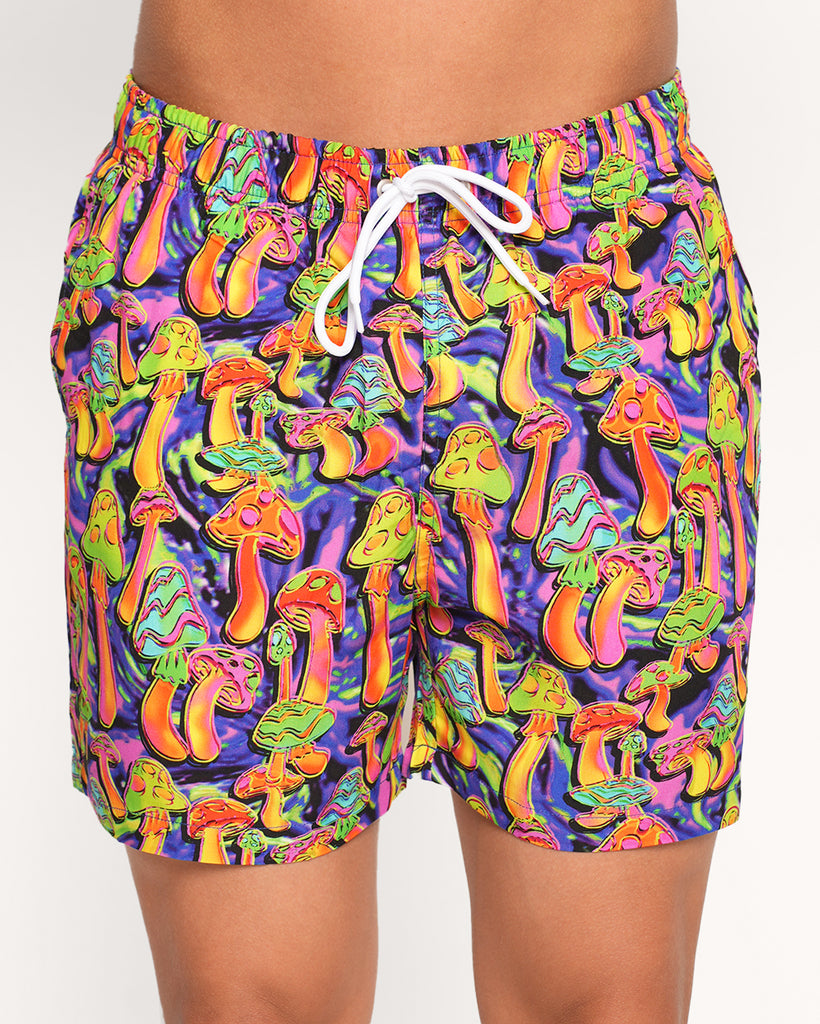 Mushroom Brain Camp Shorts-Blue/Green/Pink-Regular-Front--Raine---L