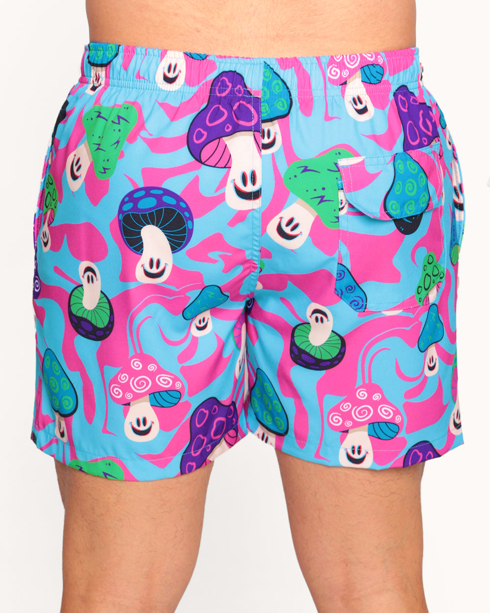 Mushroom Fiesta Men's Shorts-Blue/Green/Pink-Regular-Back--Eric2---L