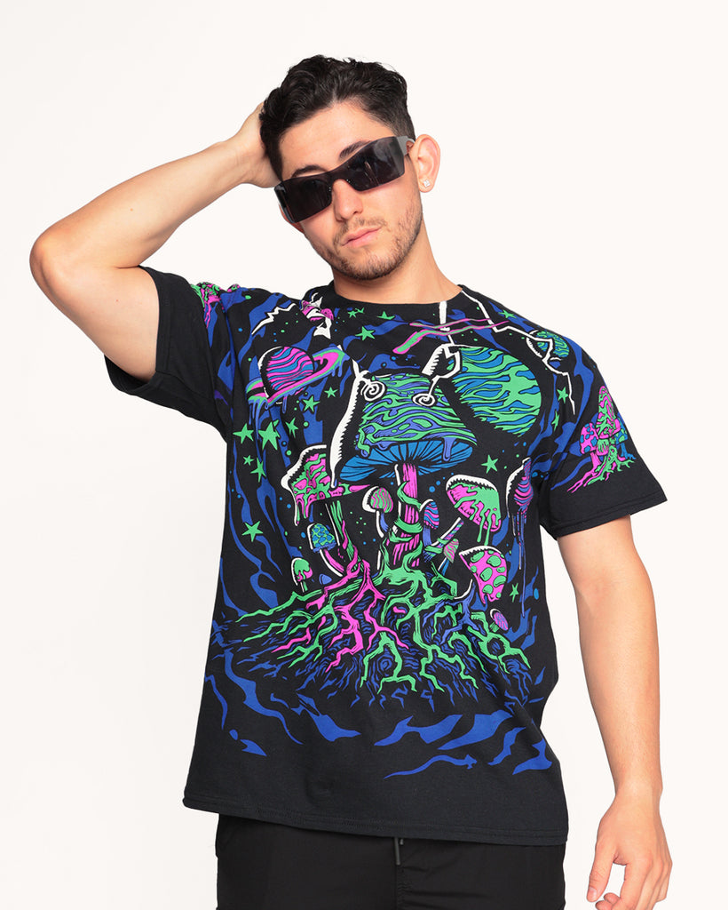 Mushroom Galaxy Tee-Black/Neon Green/Neon Pink-Regular-Front--Eric2---L