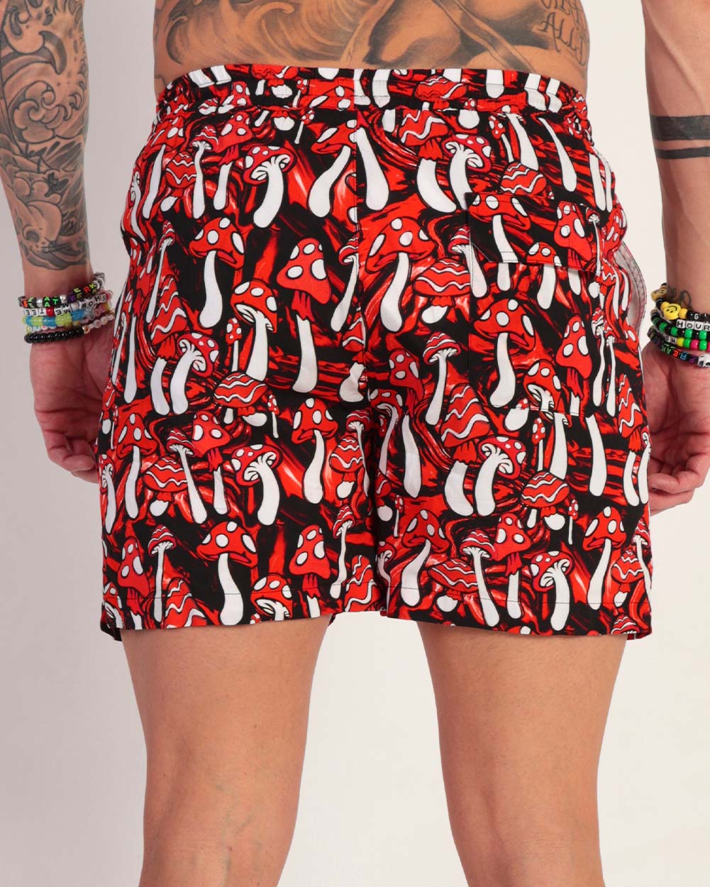 Mushroom Paradise Men's Camp Shorts-Black/Red/White-Back--Zach---L