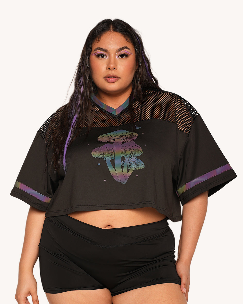Mushroom Rainbow Reflective Cropped Football Jersey - Image 3