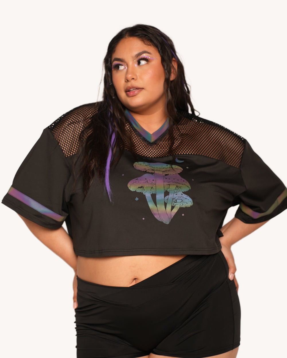 Mushroom Rainbow Reflective Cropped Football Jersey - Image 5