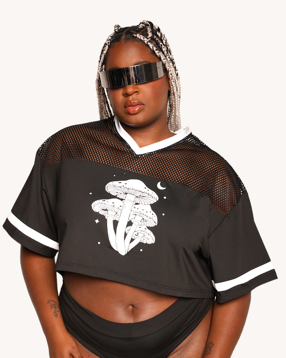 Mushroom Silver Reflective Cropped Football Jersey - Image 33161151348919