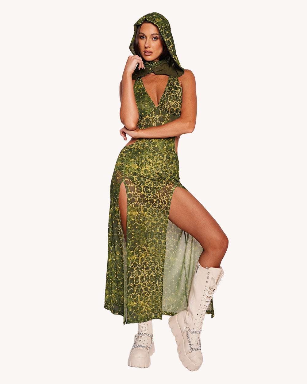Nature Spirit Hooded Dress with Sleeves - Image 37058291204279