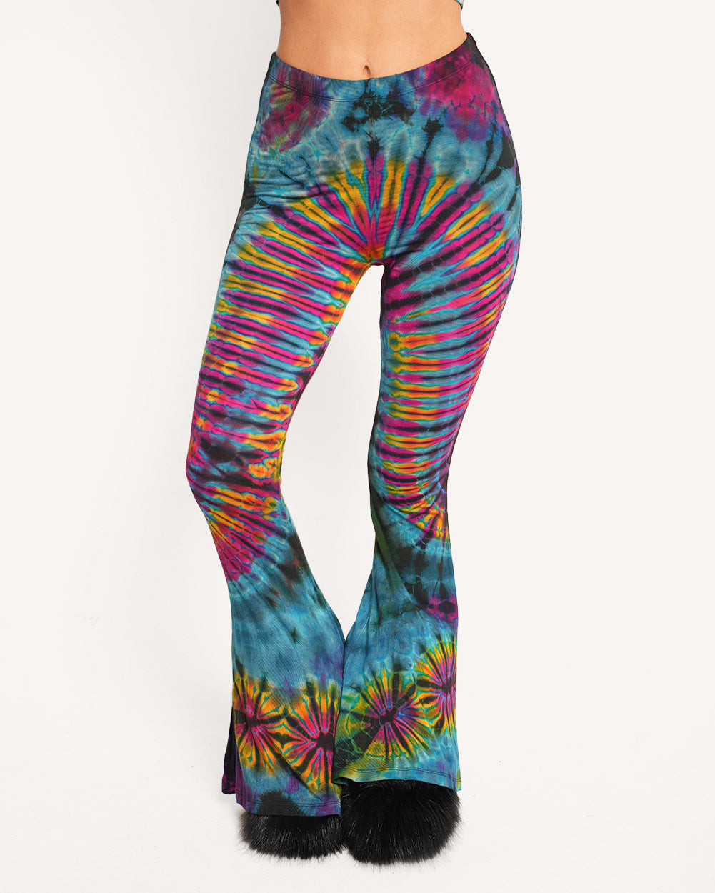 Neon Abyss Tie Dye Bell Bottom Leggings-Rainbow-Regular-Front--Sarah2---S