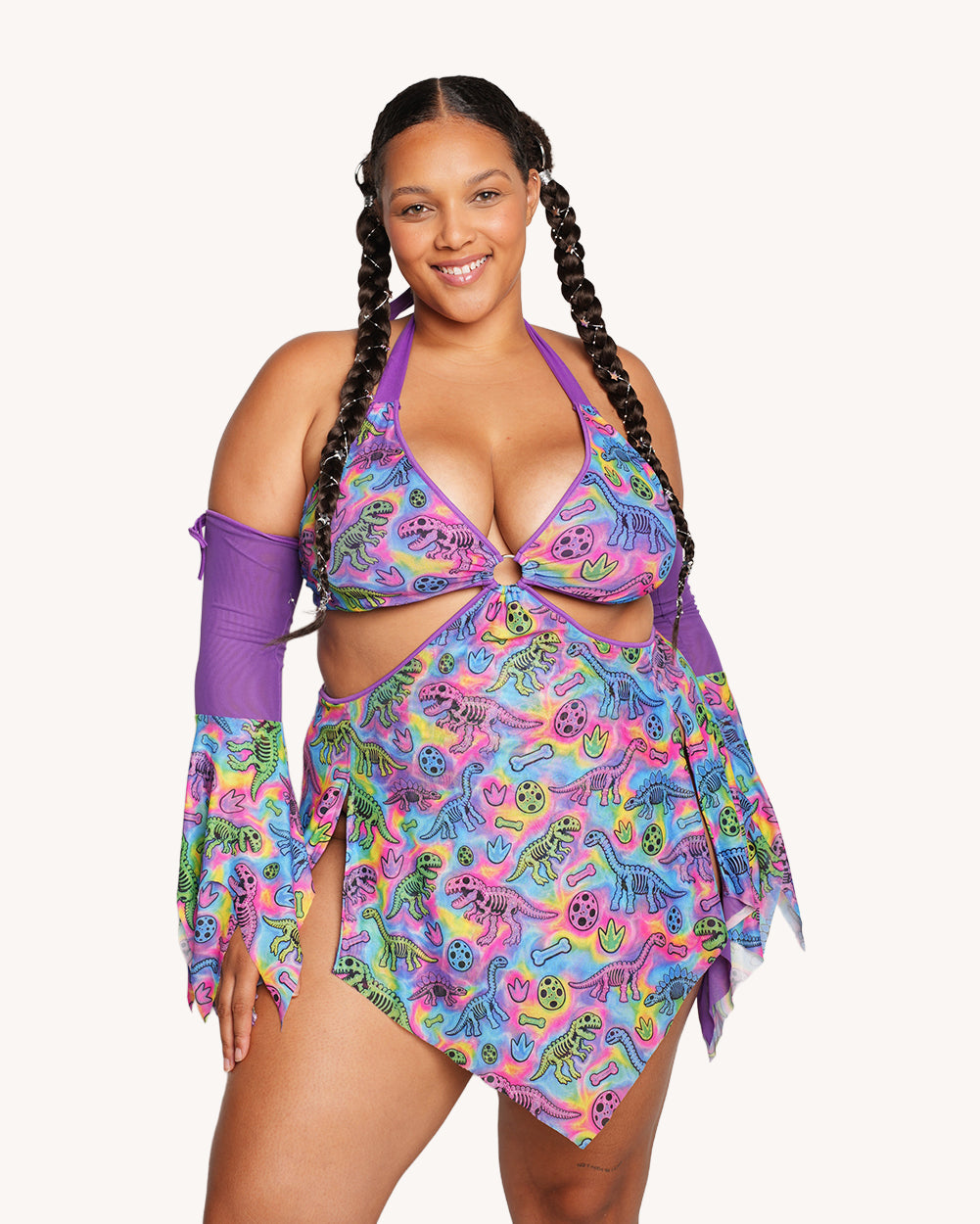 Neon Dino Dress with Sleeves - Image 4