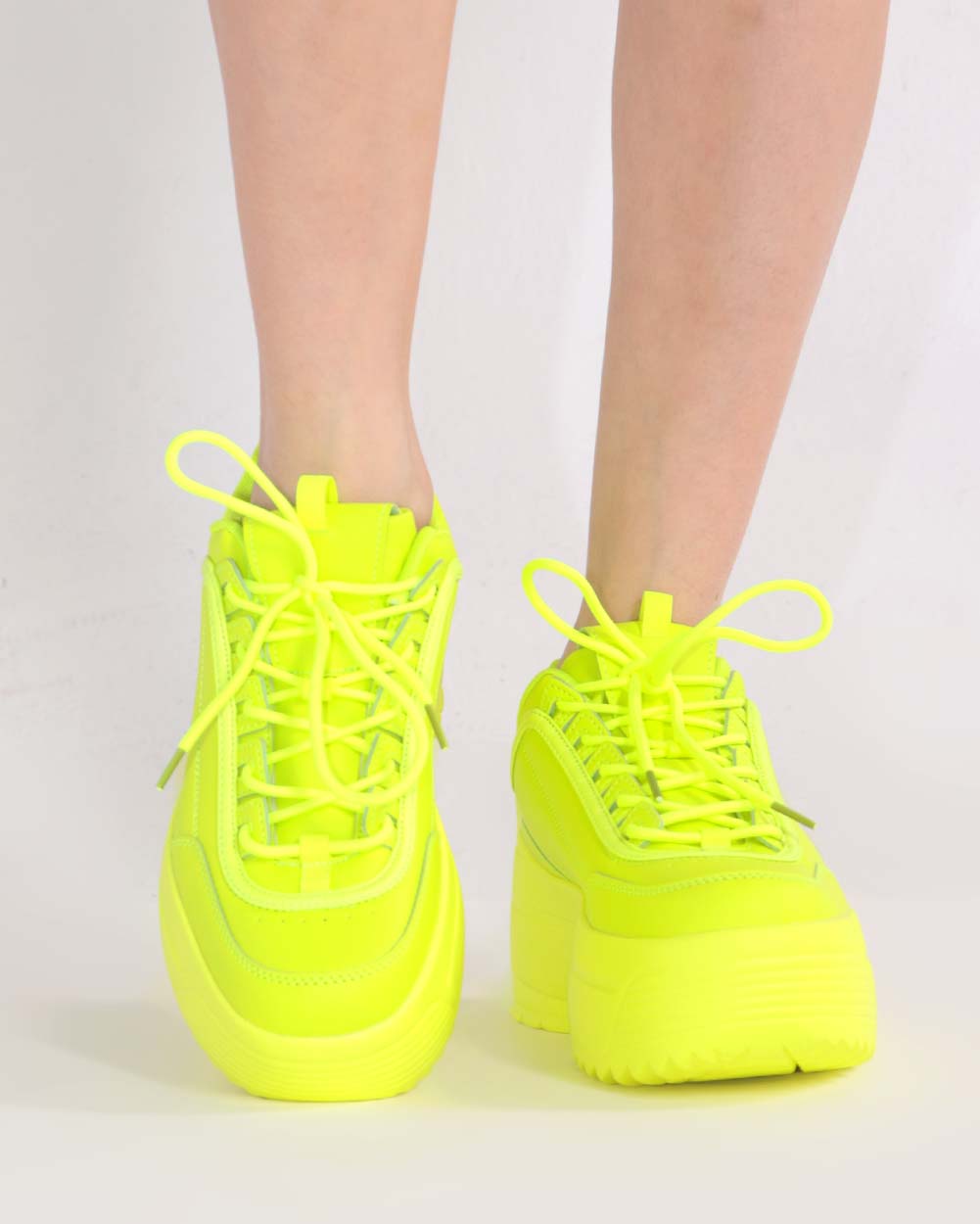 Neon Realness Platform Sneakers-Neon Yellow-Regular-Front--Model---5