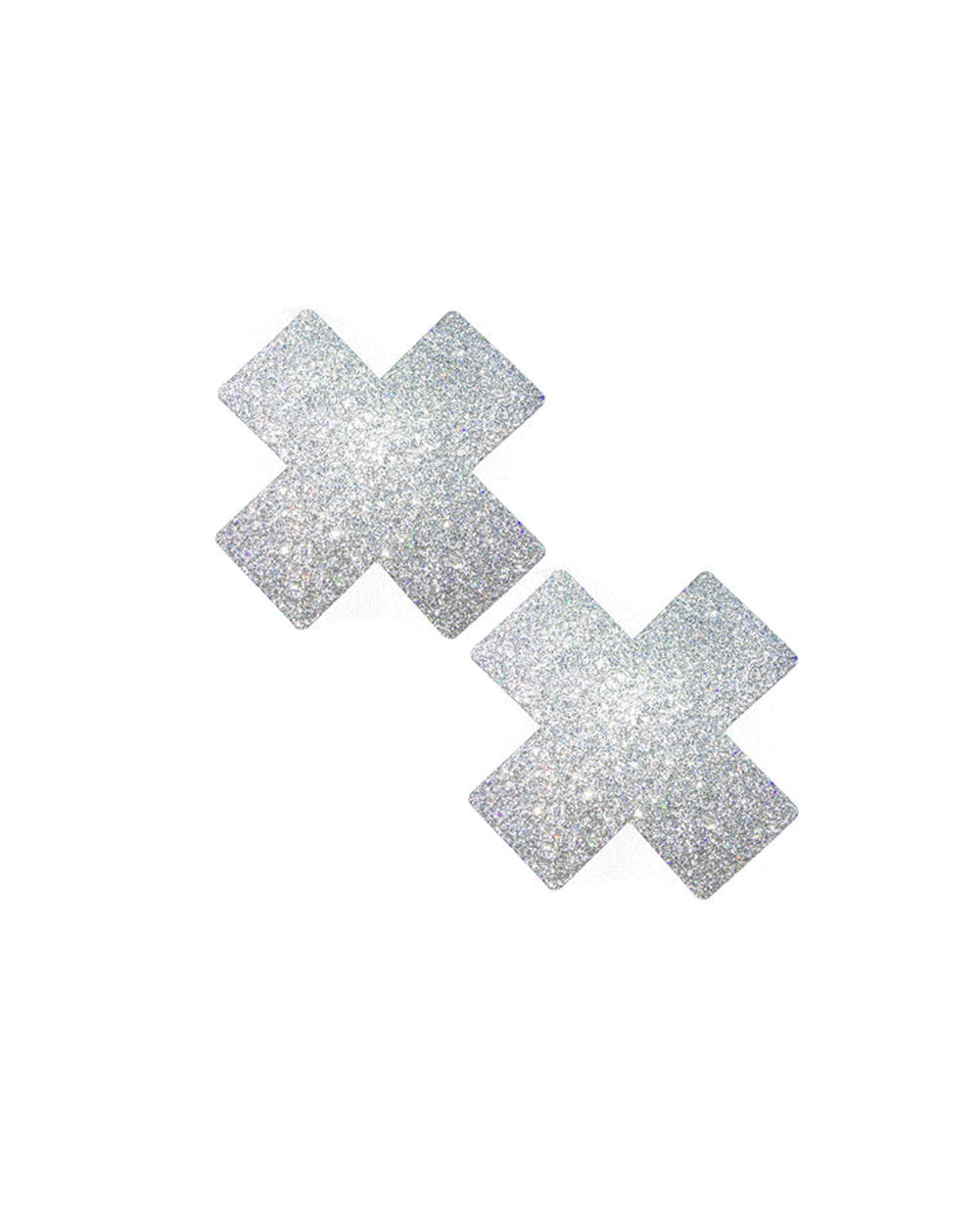 Neva Nude Pixie Dust Glitter Cross Pasties-Silver-Front