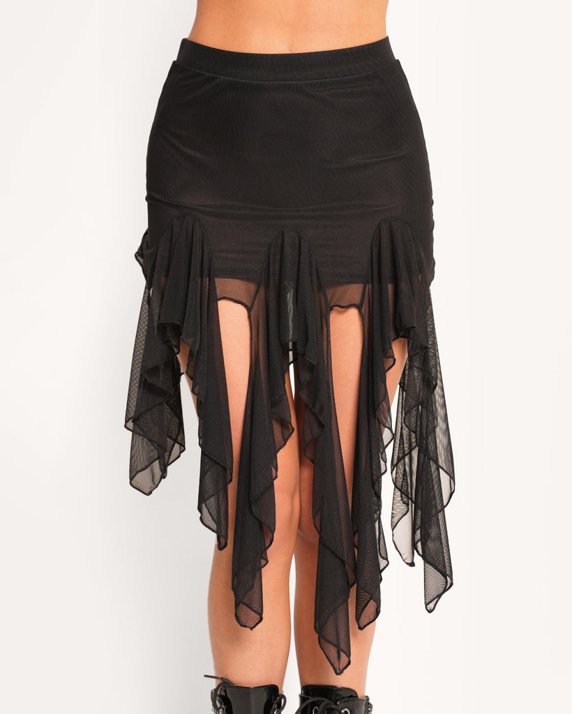 Nightlife Mesh Ruffle Midi Skirt-Black-Regular-Front--Sarah2---S