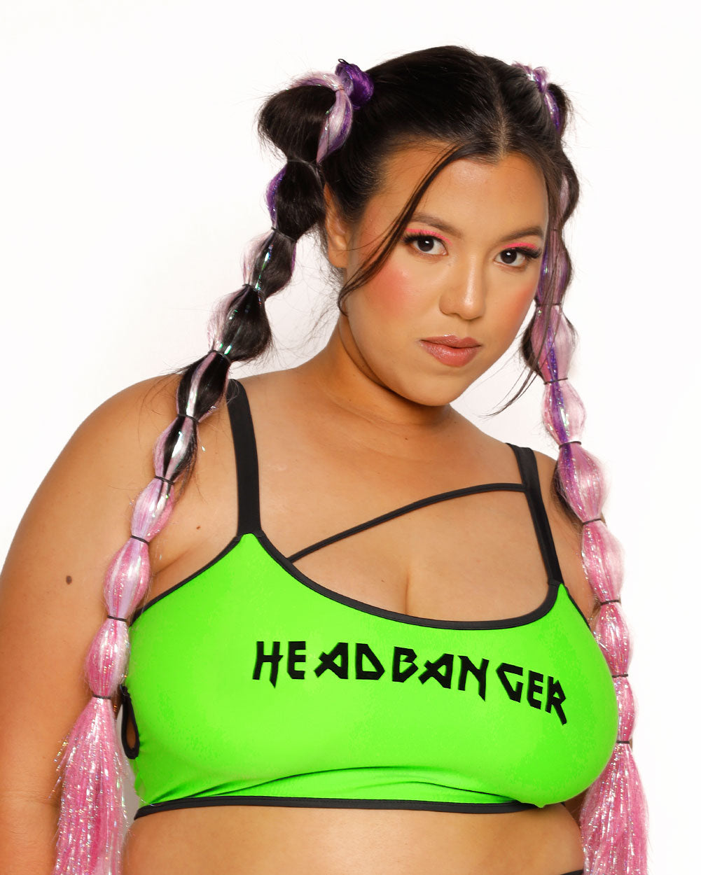 No Repercussions Headbanger Top-Black/Neon Green-Curve1-Front--Silvia---1X