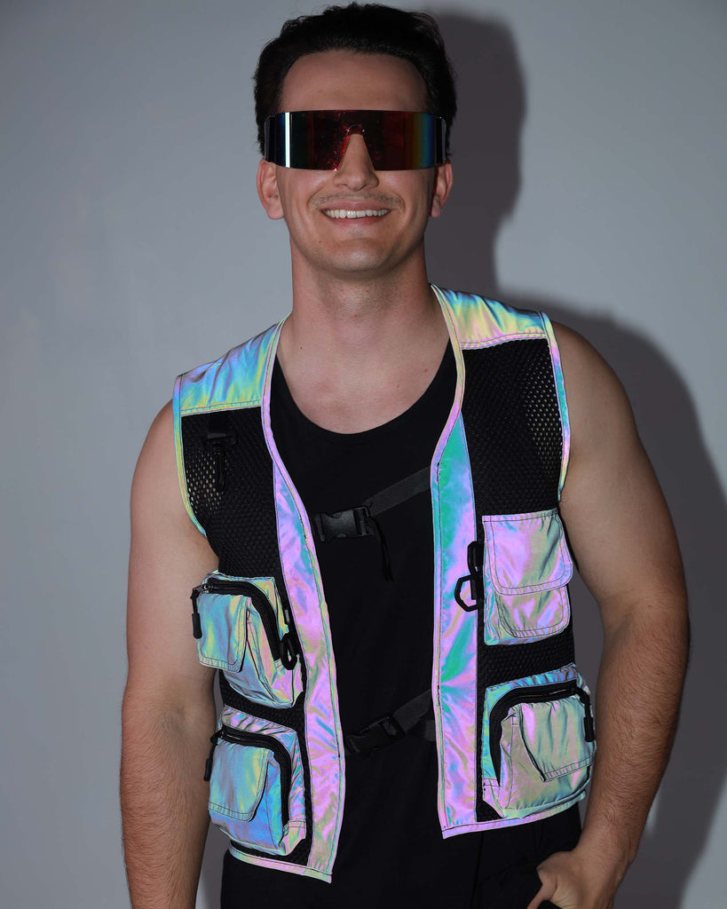 One & Only Rainbow Reflective Fishnet Vest-Rainbow-Reflective--David---M