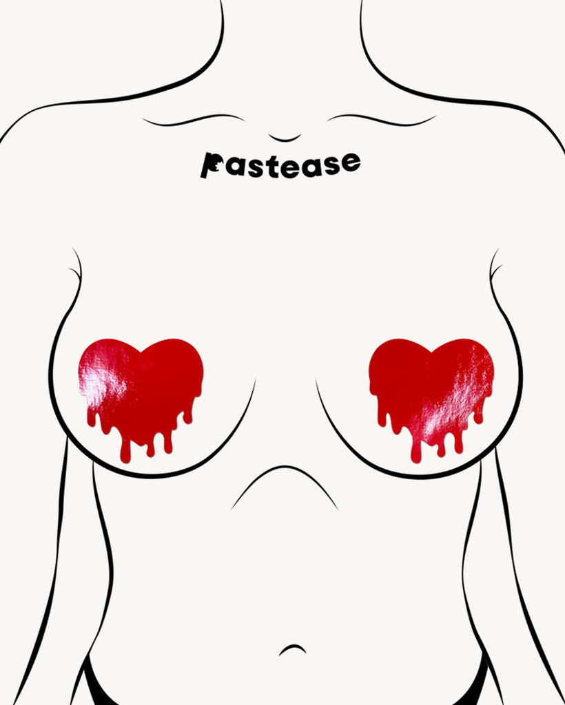 Pastease Achy Breaky Heart Pasties-Red-Regular-Mock--Model---S