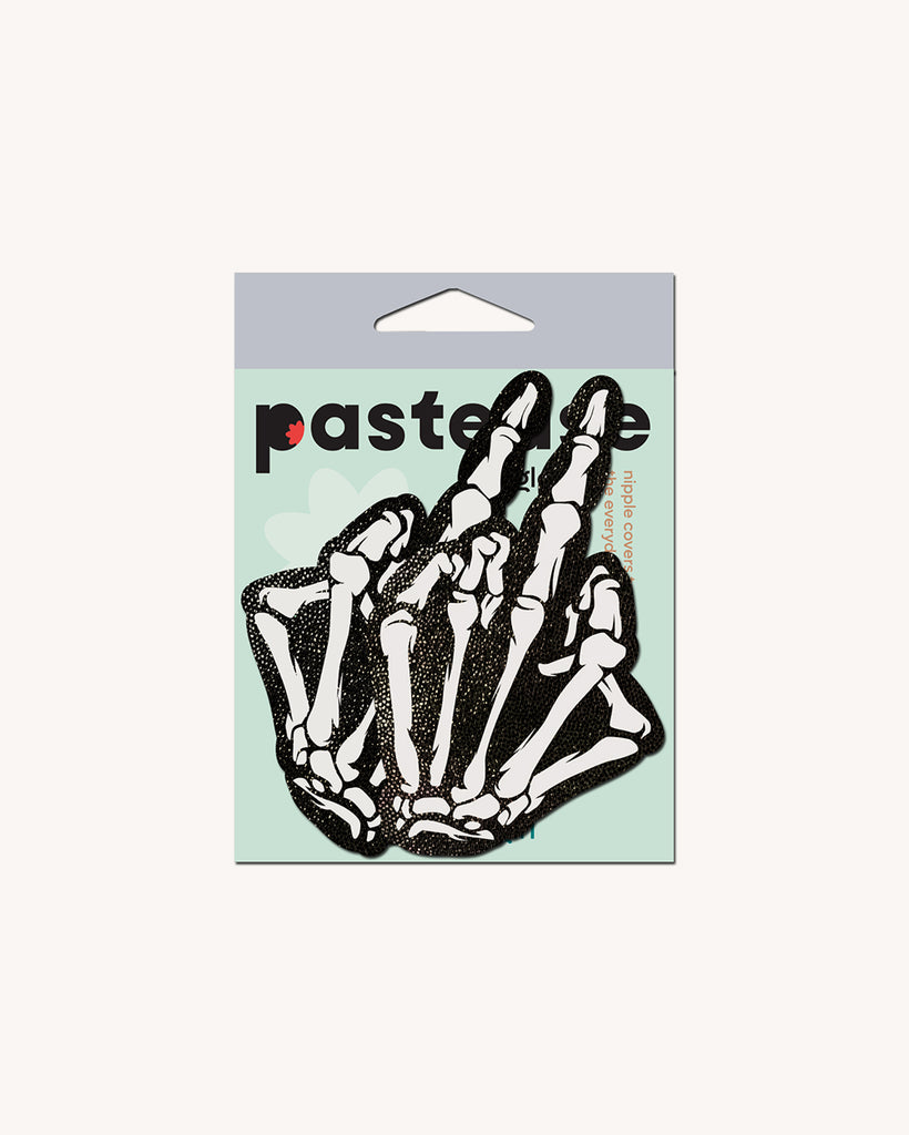 Pastease Fuck Everything Glow in the Dark Pasties-Black/White-Regular-Mock2--Model---S