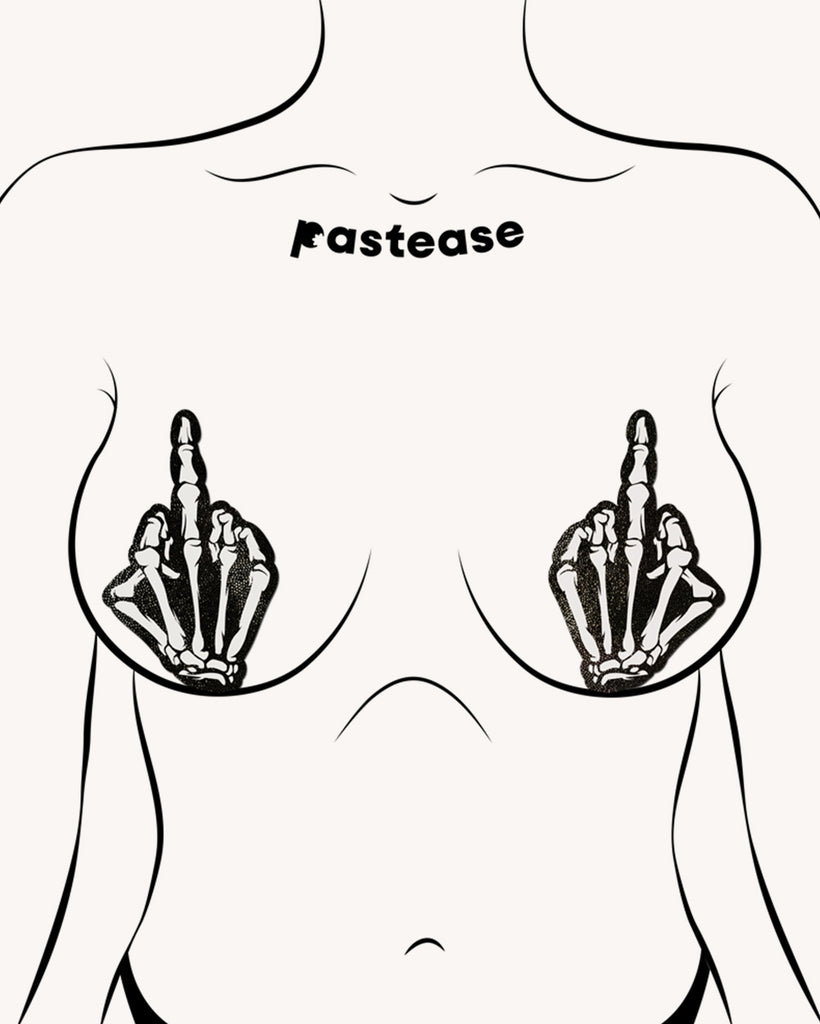 Pastease Fuck Everything Glow in the Dark Pasties-Black/White-Regular-Mock3--Model---S