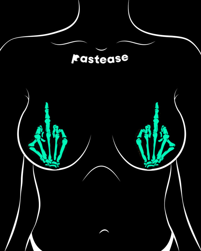 Pastease Fuck Everything Glow in the Dark Pasties-Black/White-Regular-Glow2--Model---S