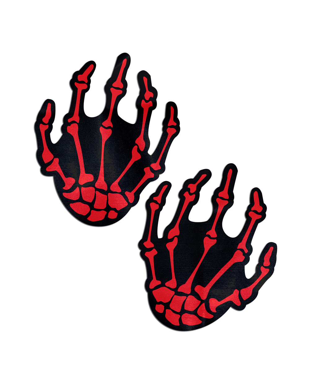 Pastease Bloody Skeletal Hands Nipple Pasties-Black/Red-Front