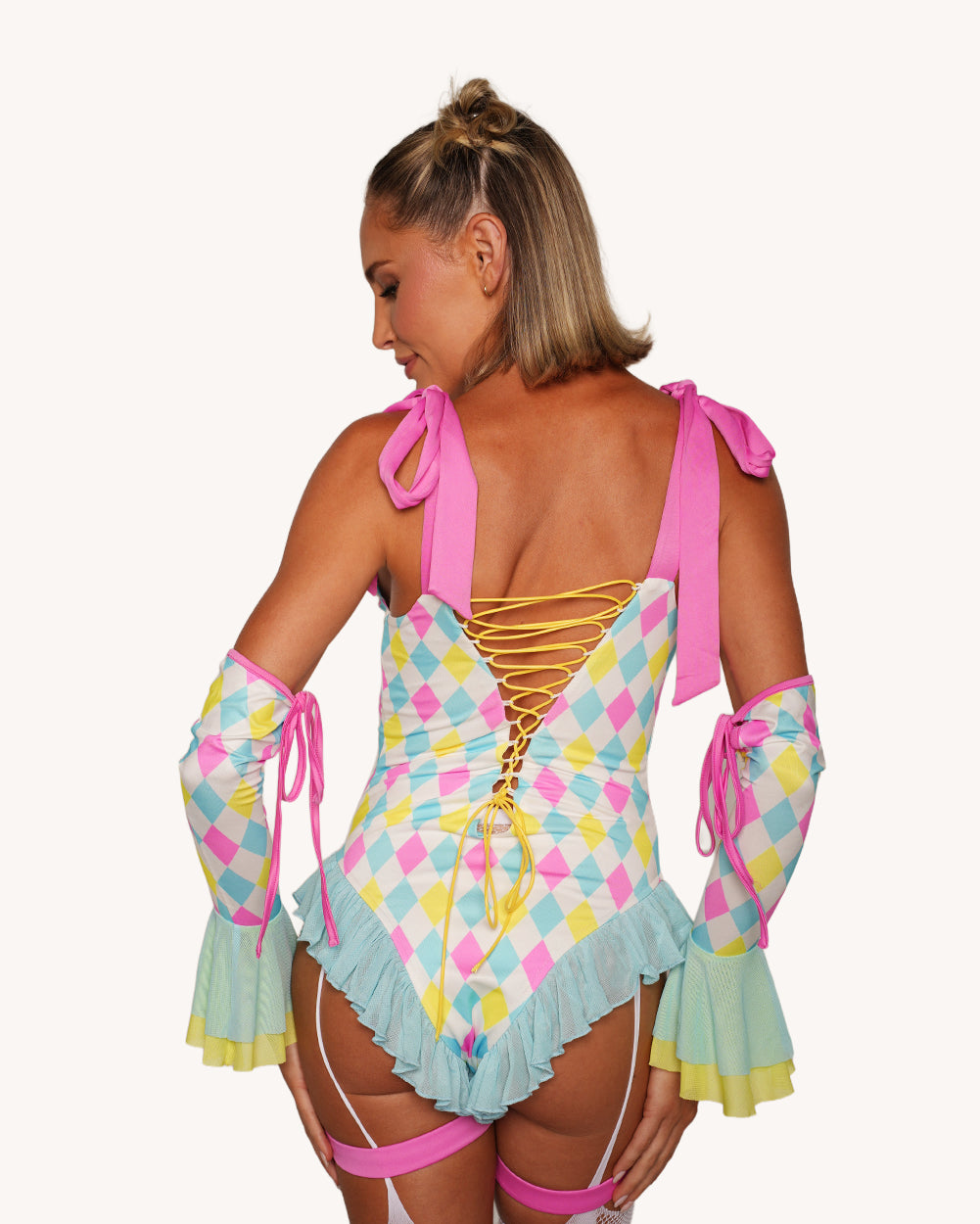 Pastel Harlequin Bodysuit with Sleeves - Image 37703136805047