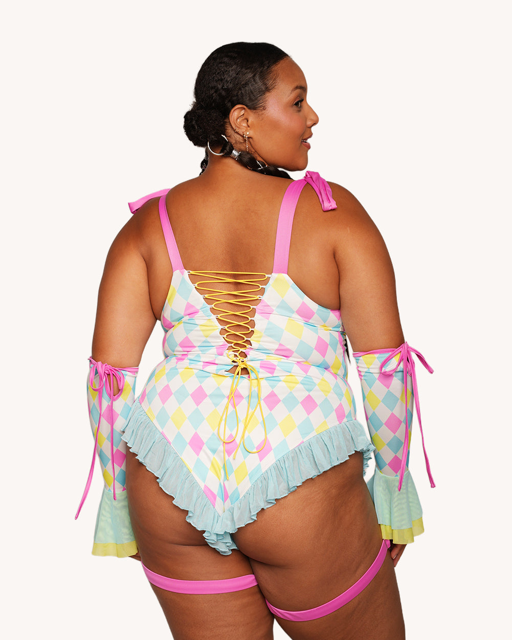 Pastel Harlequin Bodysuit with Sleeves - Image 37703136936119