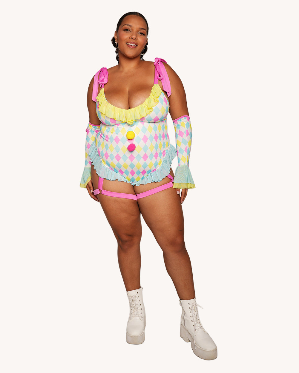 Pastel Harlequin Bodysuit with Sleeves - Image 37703136968887