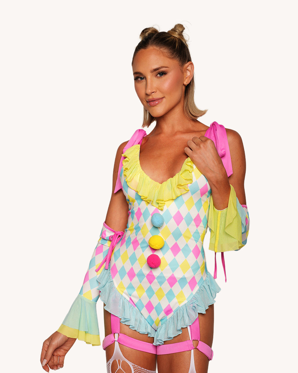 Pastel Harlequin Bodysuit with Sleeves