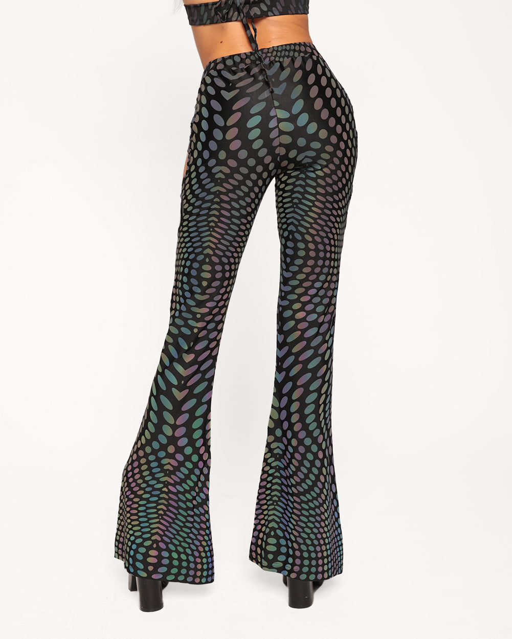 Pixel Perfect Rainbow Reflective Cutout Bell Bottoms-Black/Rainbow-Regular-Back--Liberty---S