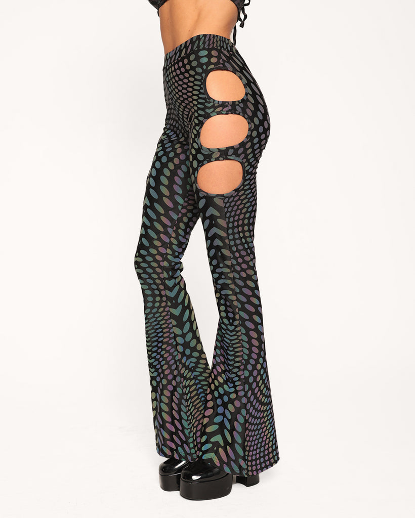 Pixel Perfect Rainbow Reflective Cutout Bell Bottoms-Black/Rainbow-Regular-Side--Liberty---S