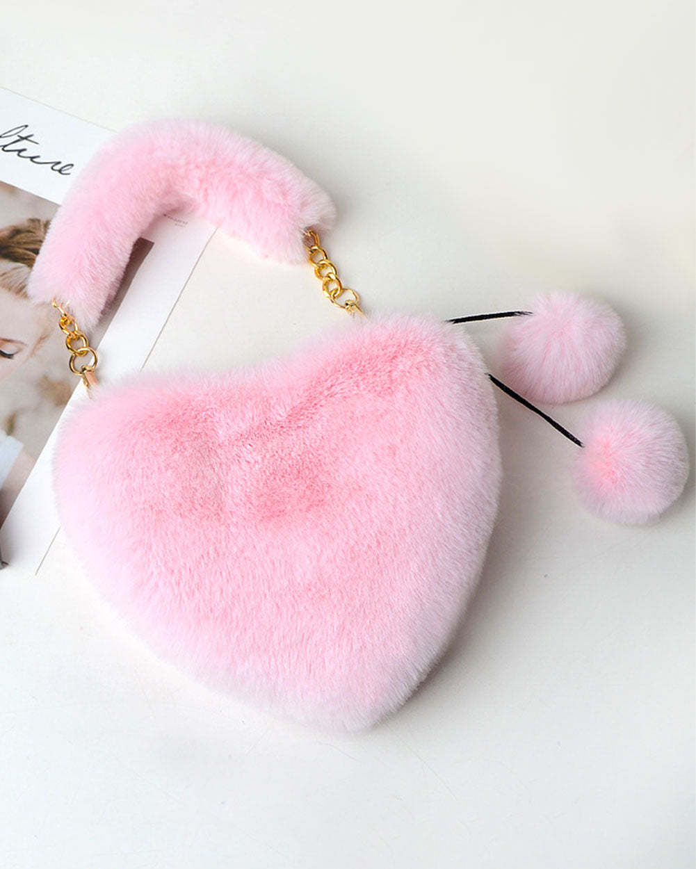 Lovesick Furry Heart Purse-Pink-Regular-Mock--Model---S