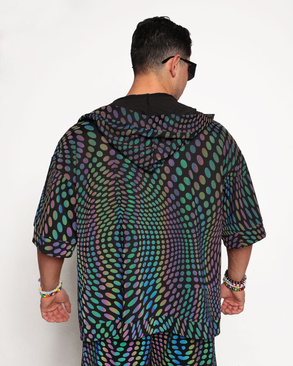 Pixel Perfect Rainbow Reflective Hooded Robe-Black/Rainbow-Regular-Back--Eric2---L