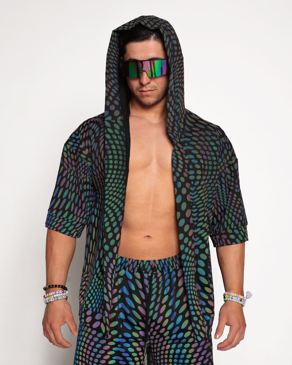 Pixel Perfect Rainbow Reflective Hooded Robe-Black/Rainbow-Regular-Front--Eric2---L