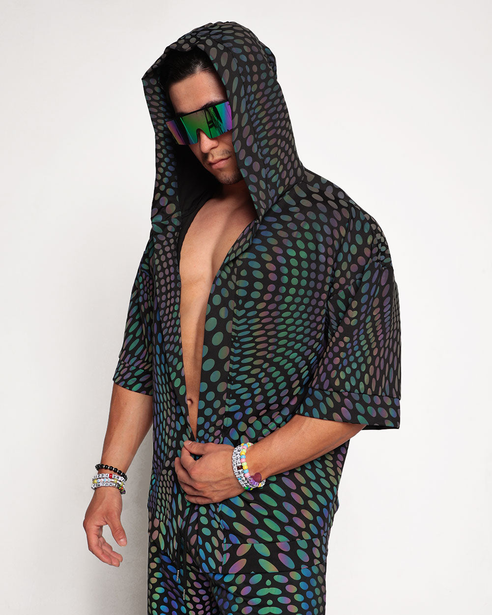 Pixel Perfect Rainbow Reflective Hooded Robe-Black/Rainbow-Regular-Side--Eric2---L