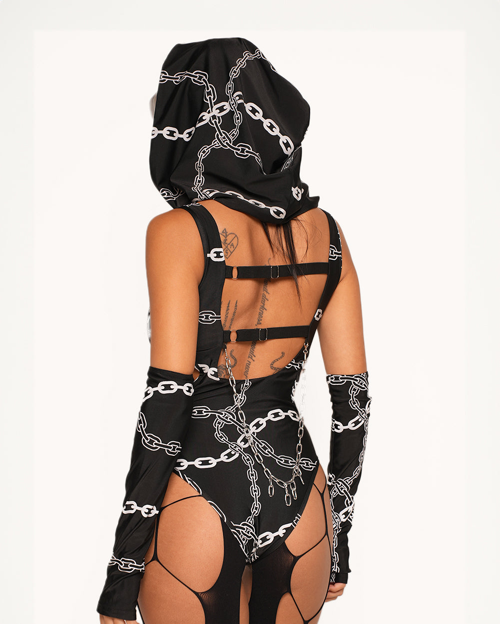 Power Surge Silver Reflective Chain Bodysuit & Sleeve Set - Image 3