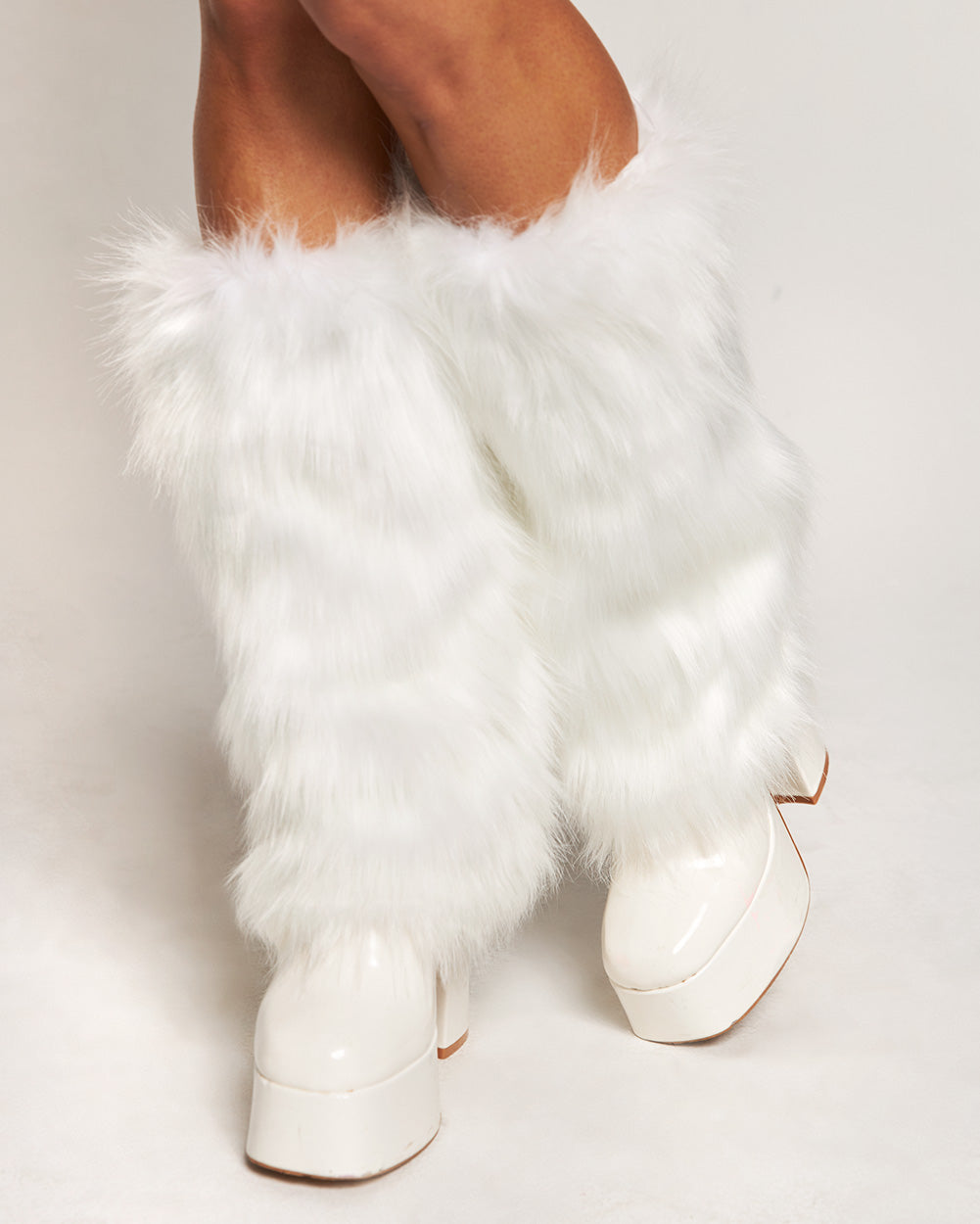 Pretty Privilege Fluffy Leg Warmers-White-Regular-Front--Model---S