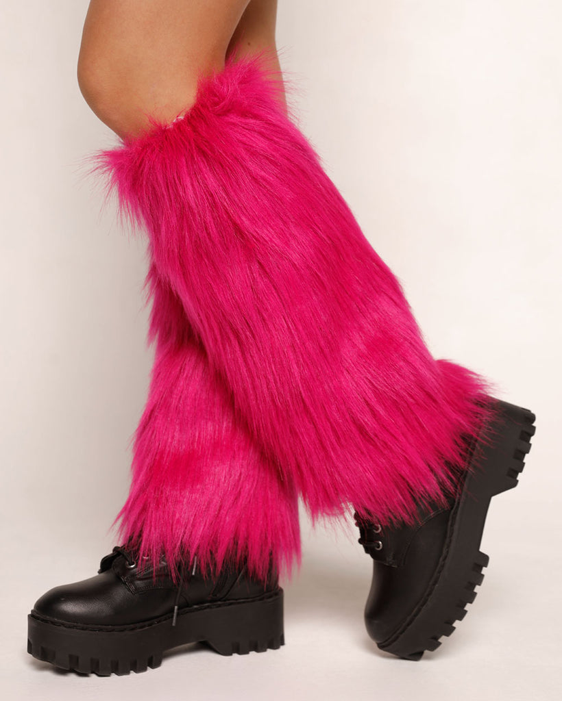 Pretty Privilege Fluffy Leg Warmers-Neon Pink-Regular-Side--Sarah---S