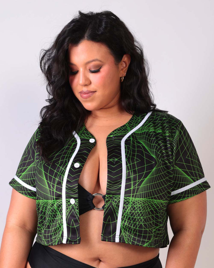 Psycho Sonic Headbanger Cropped Jersey-Black/Green/White-Curve1-Front-Silvia---2XL