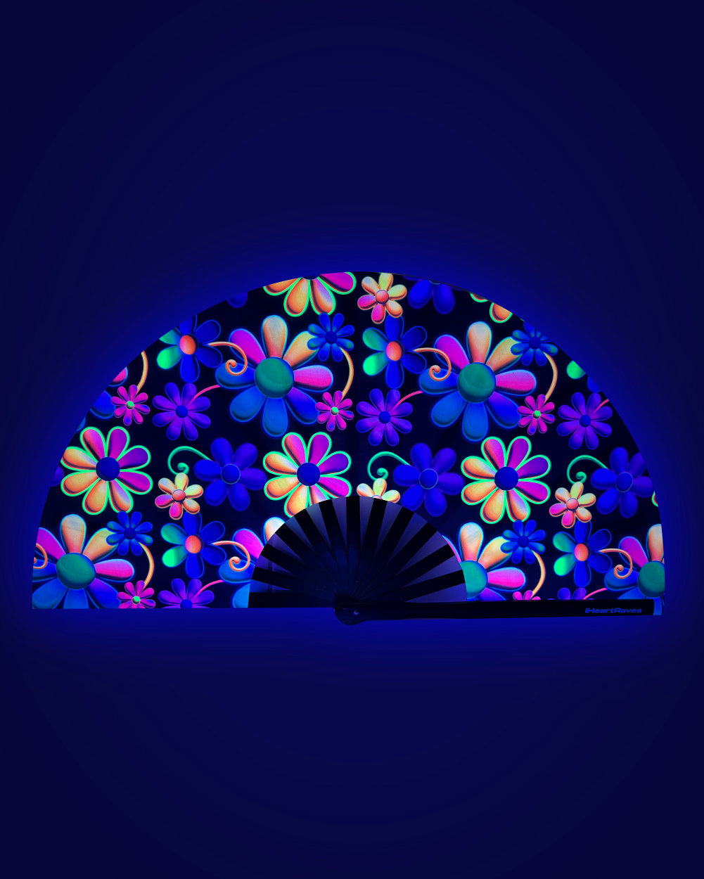 Psychodelic Daisy UV Reactive Hand Fan - Image 32206691139767