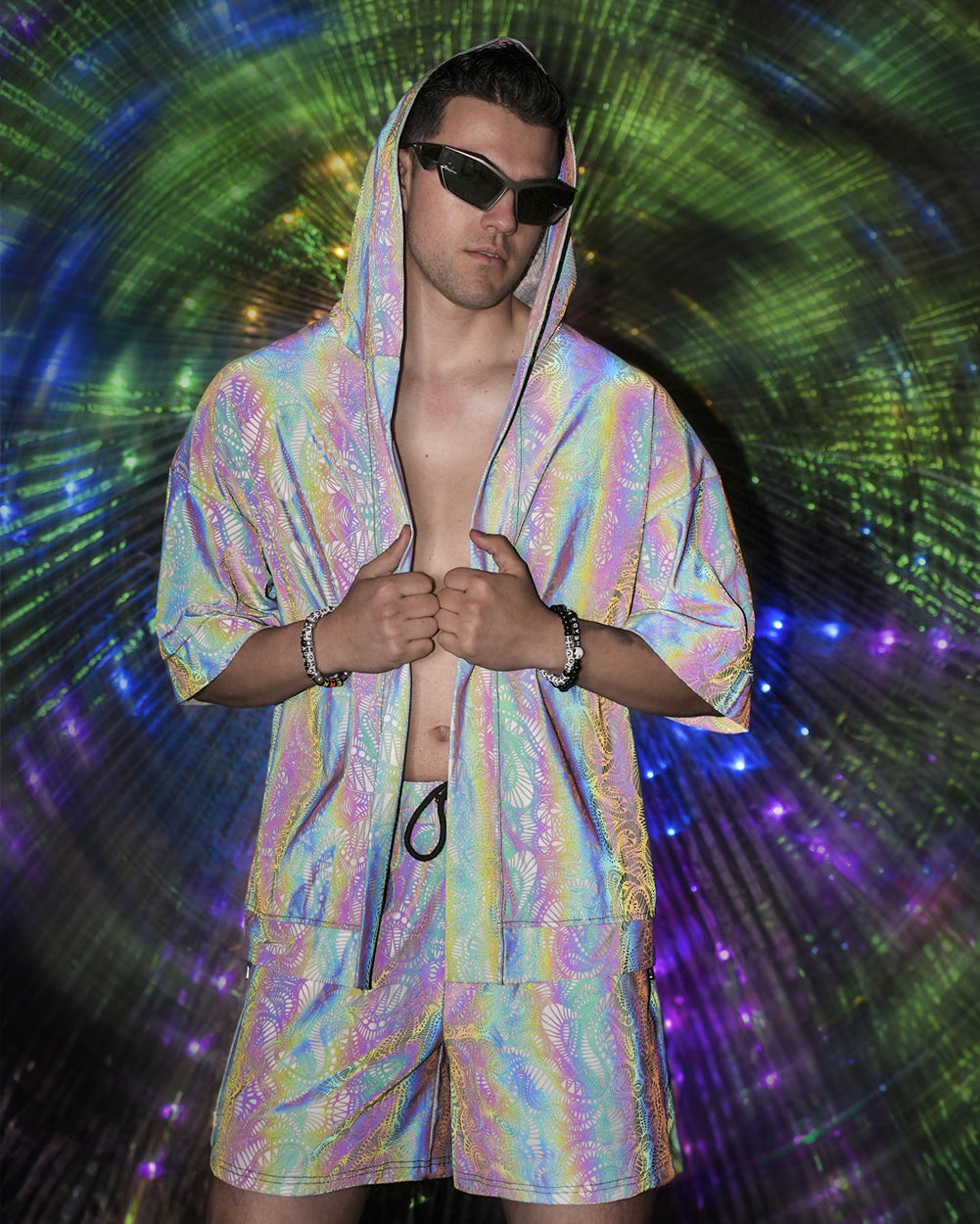 Pure Euphoria White Rainbow Reflective Shorts-Men