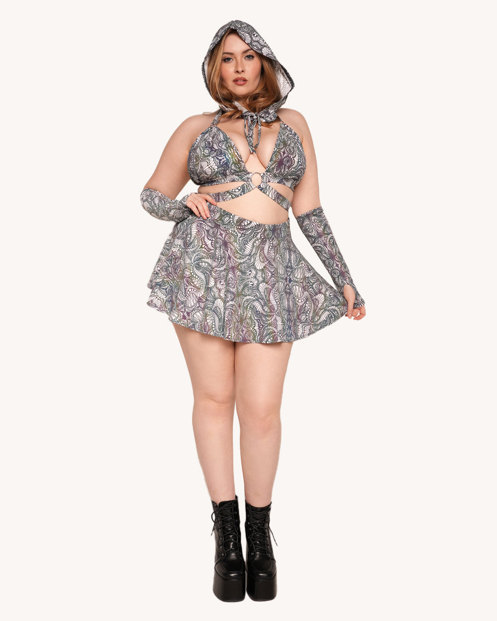 Pure Euphoria White Rainbow Reflective Mini Skirt - Image 32339819921591