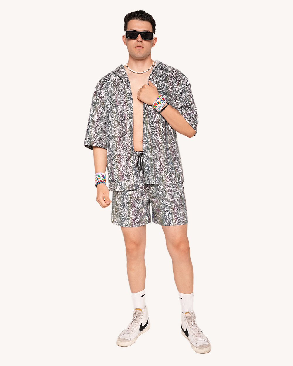 Pure Euphoria White Rainbow Reflective Shorts-Men