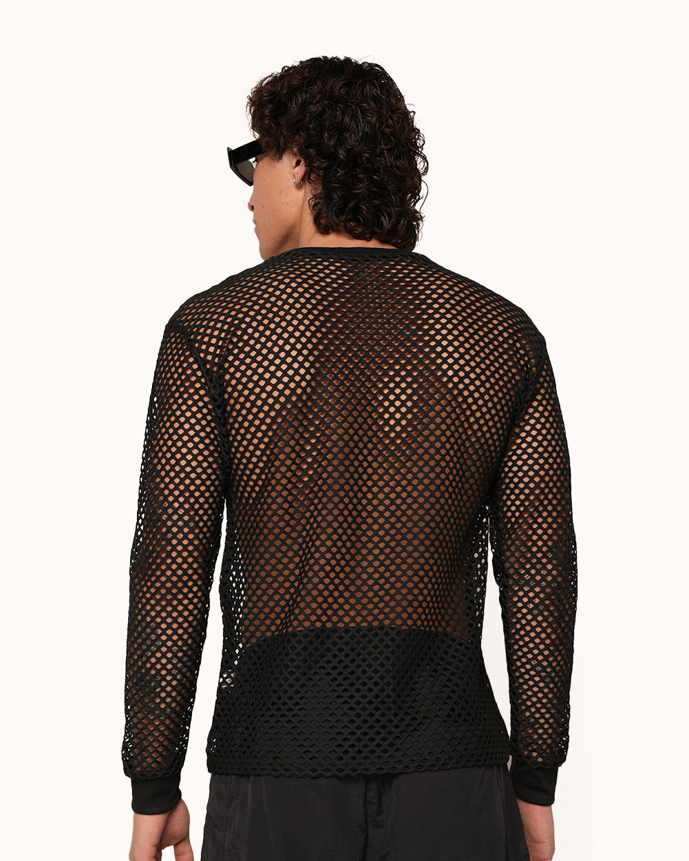 Pure Temptation Men's Fishnet Longsleeves-Regular-Black-Back--Aden---L