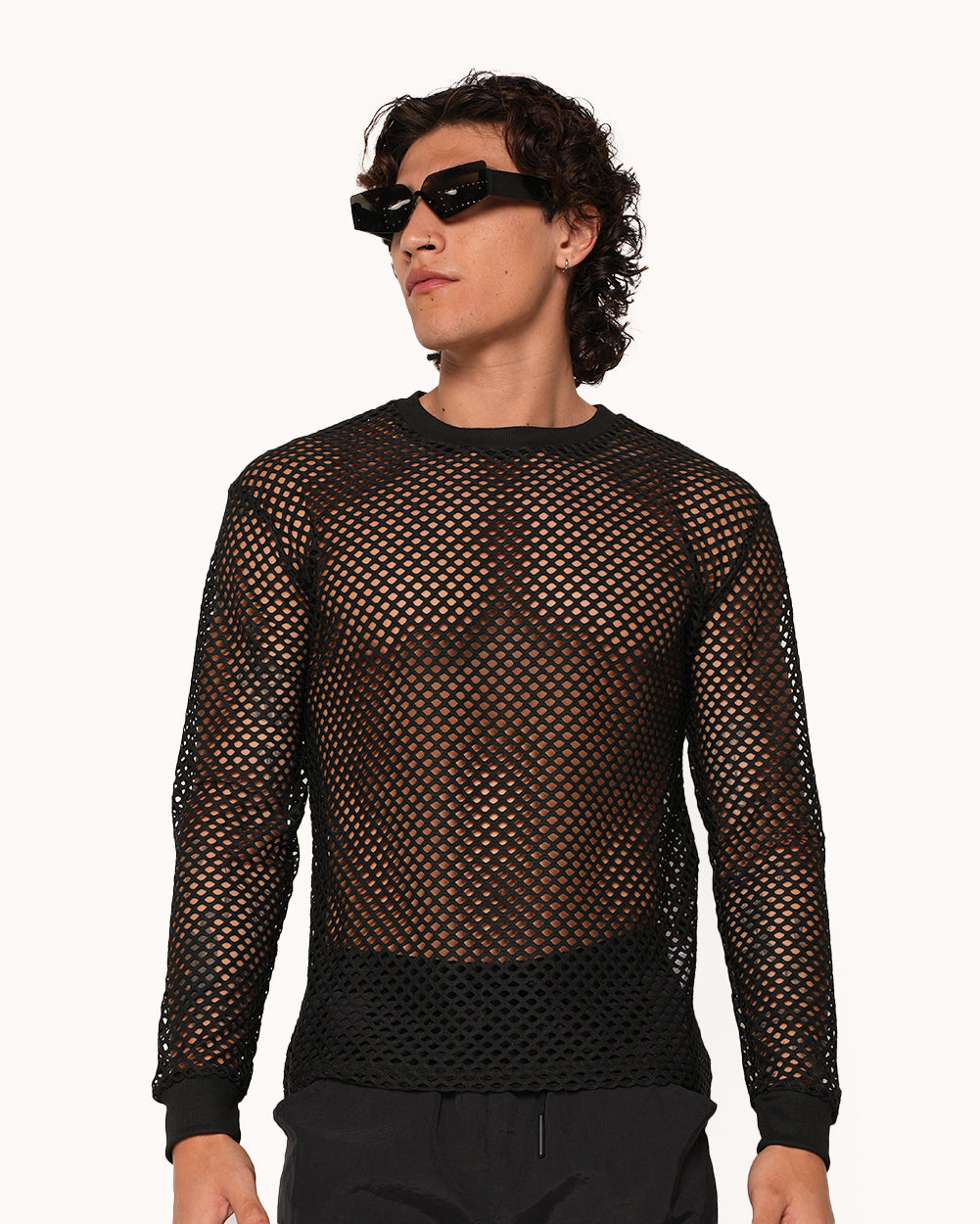 Pure Temptation Men's Fishnet Longsleeves-Regular-Black-Front--Aden---L