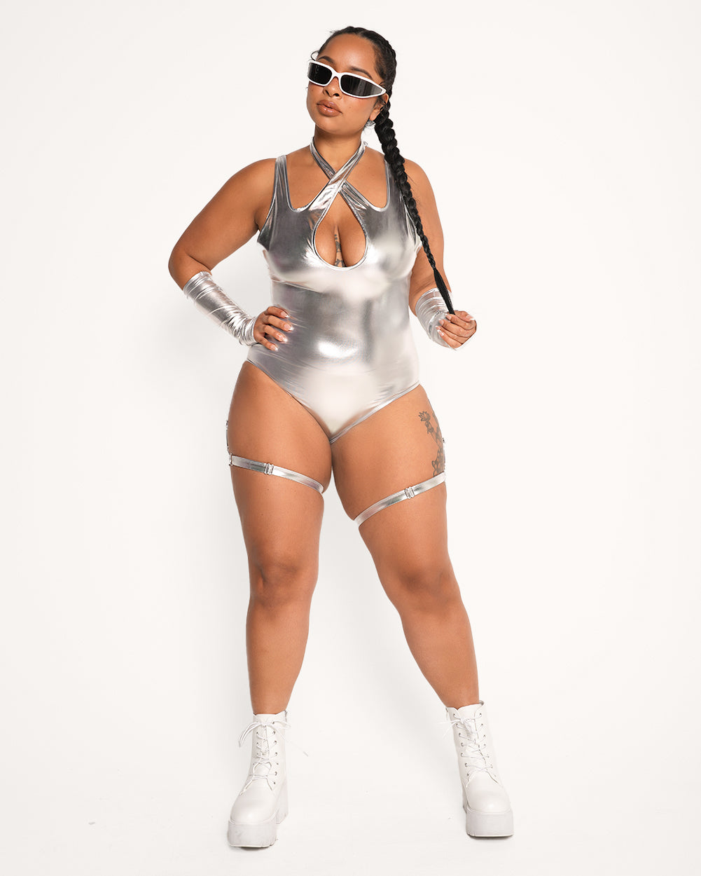 Quicksilver Halter Bodysuit-Silver-Curve1-Full--Cassie---1X