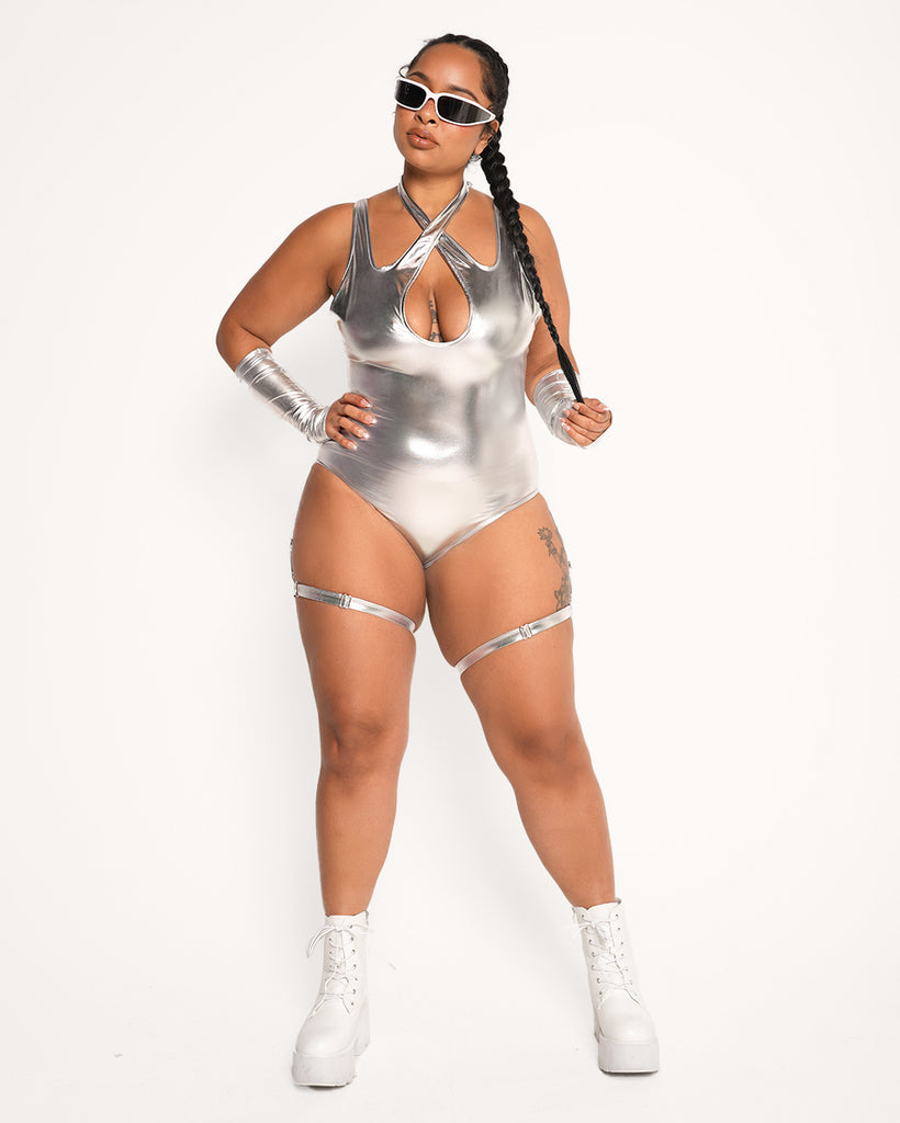 Quicksilver Halter Bodysuit-Silver-Curve1-Full--Cassie---1X