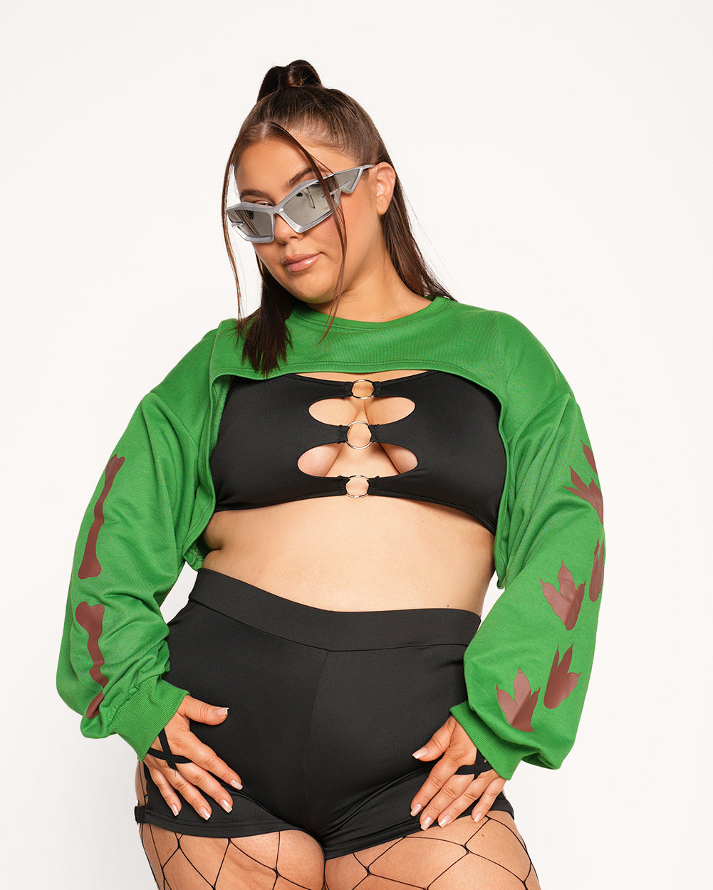 Rageasaurus Rex Ultra Crop Top-Curve1-Green-Front--Milani---1X