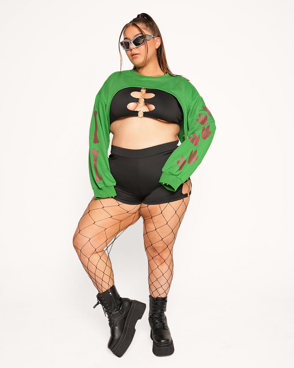 Rageasaurus Rex Ultra Crop Top-Curve1-Green-Full--Milani---1X