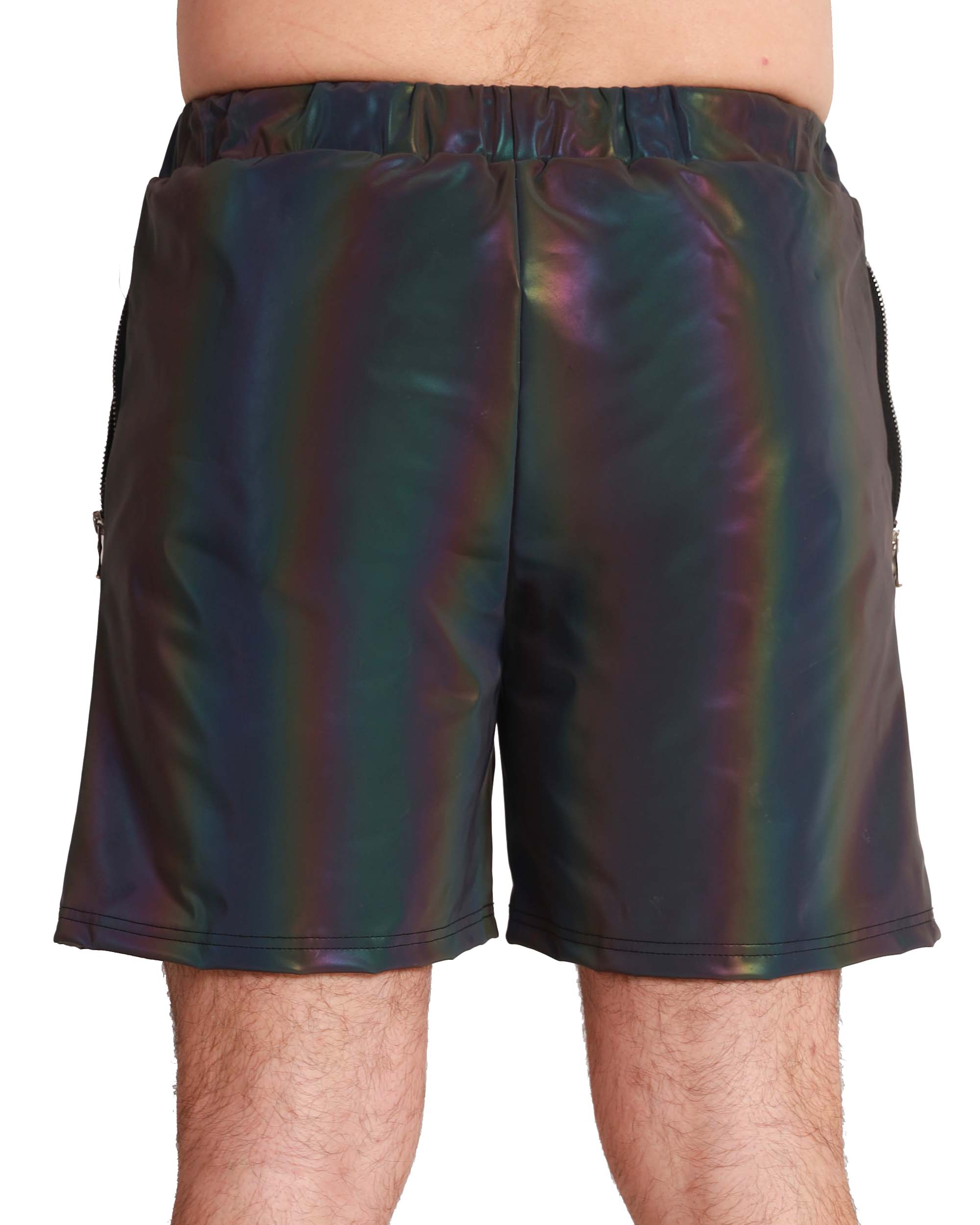 Rainbow Frequency Men's Reflective Shorts-Black/Rainbow-Back--David---M