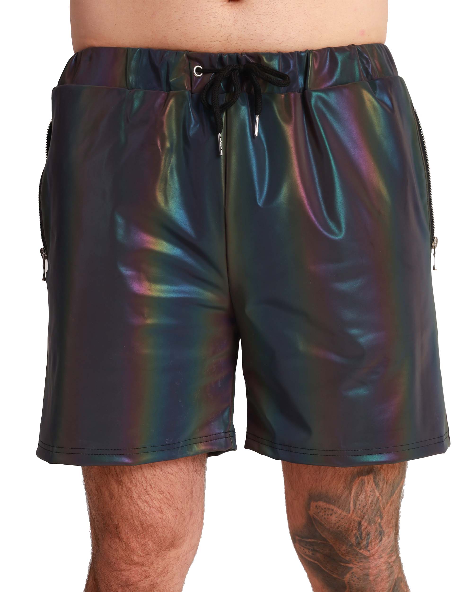 Rainbow Frequency Men's Reflective Shorts-Black/Rainbow-Front--David---M