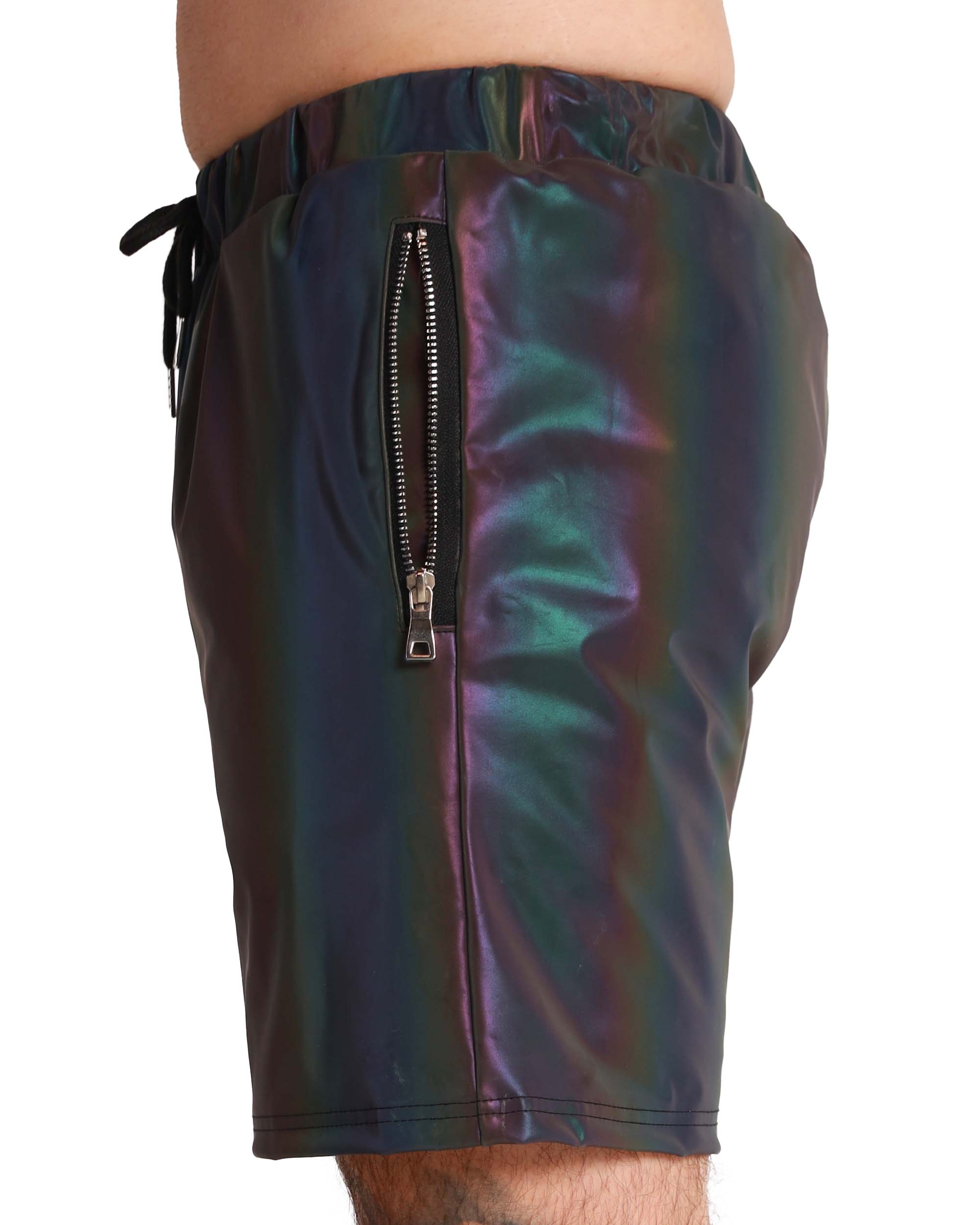 Rainbow Frequency Men's Reflective Shorts-Black/Rainbow-Side--David---M