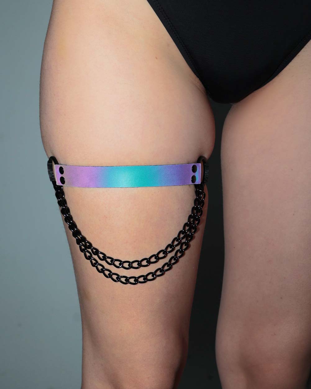 Rainbow Reflective X-Quisite Single Chain Leg Garter-Rainbow-Reflective