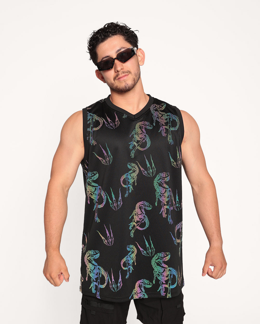 Raptor Rave Rainbow Reflective Basketball Jersey-Black/Rainbow-Regular-Front--Eric2---L